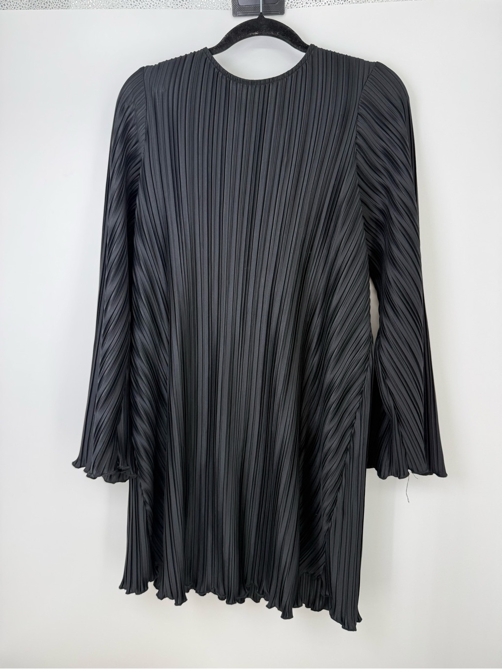 ASOS Black Pleated Long-Sleeve Mini Dress with back bow detail size 10